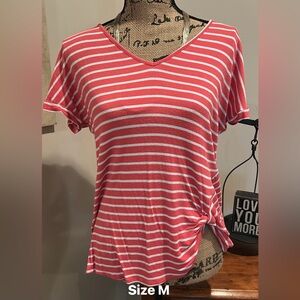 Striped V-Neck Pink Top